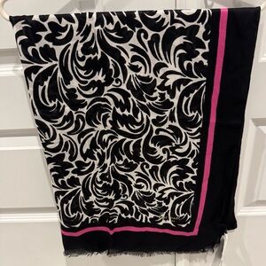 NWT-Kate Spade Black and White Floral Scarf with Pink Edge Size: 30” X 80”